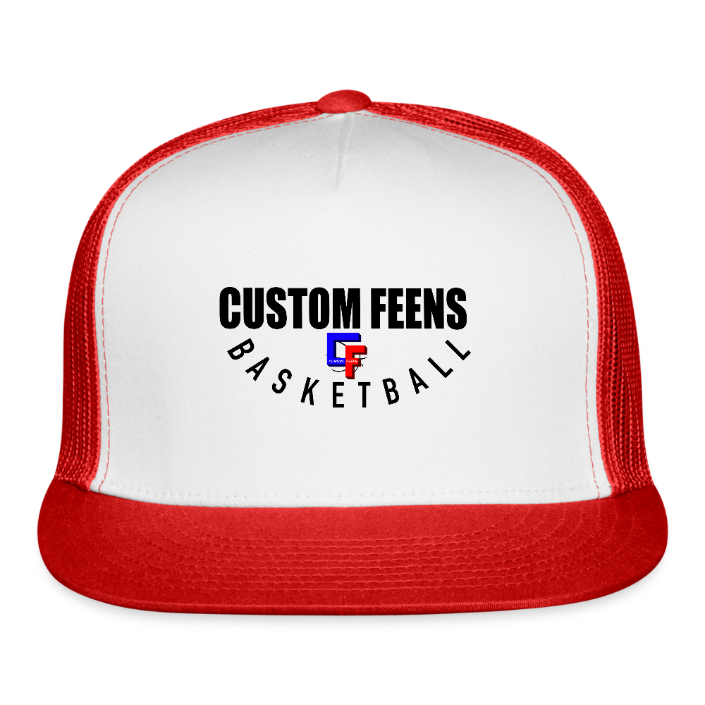 Custom Feens Basketball Trucker Hat STACK - white/red
