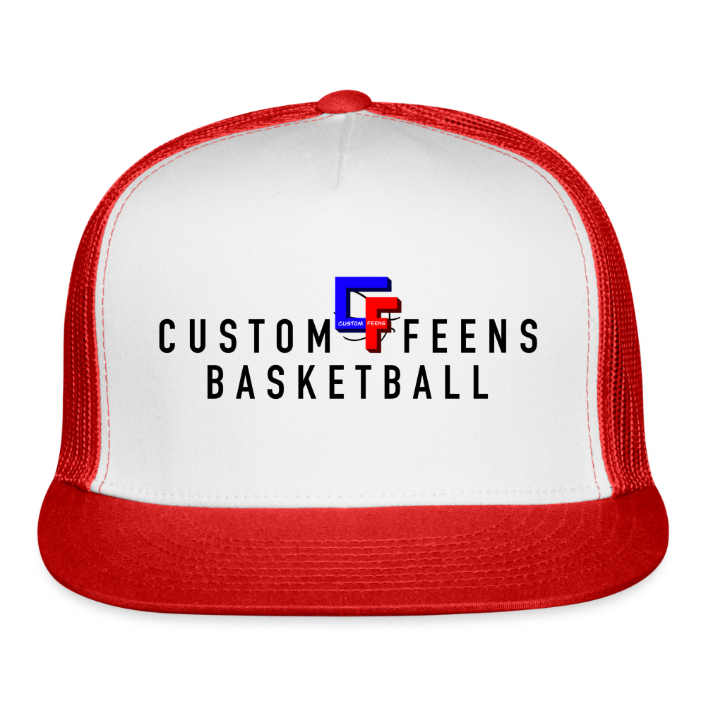 Custom Feens Basketball Trucker Hat - white/red
