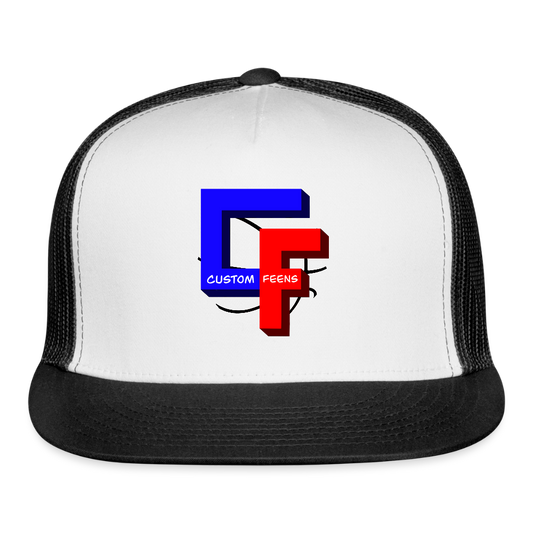 Custom Feens Basketball Logo Trucker Hat - white/black