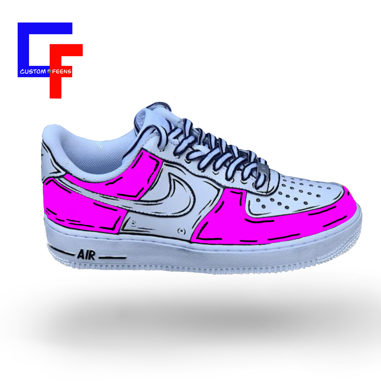 Nike Air Force 1 Custom Low Cartoon Pink Shoes White Black Outline Mens  Womens